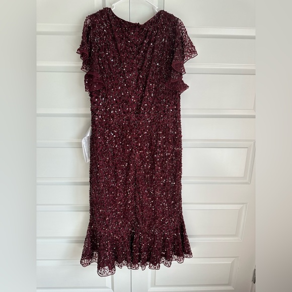 Mac Duggal Sequin V Neck Flutter Cap Sleeve Trumpet Dress Garnet NwT - Picture 4 of 12